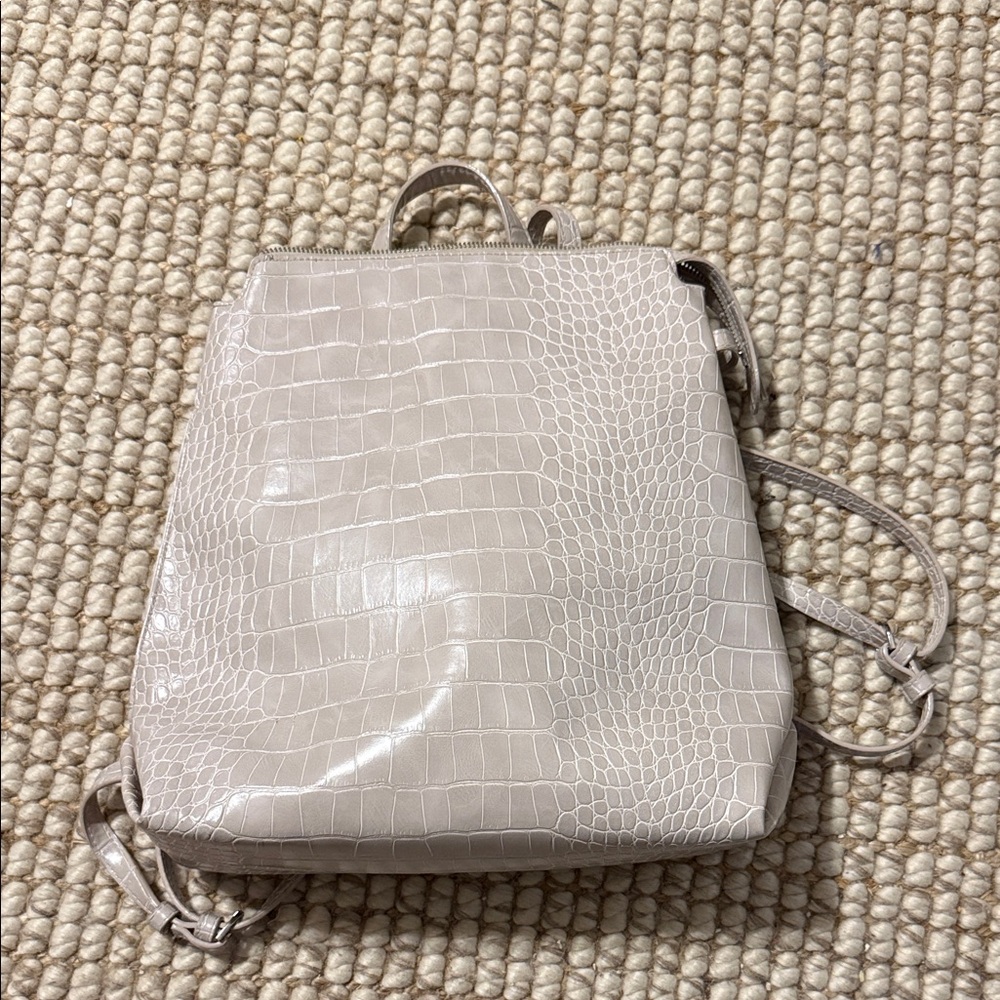 Elegant Cream Crocodile-Embossed Backpack